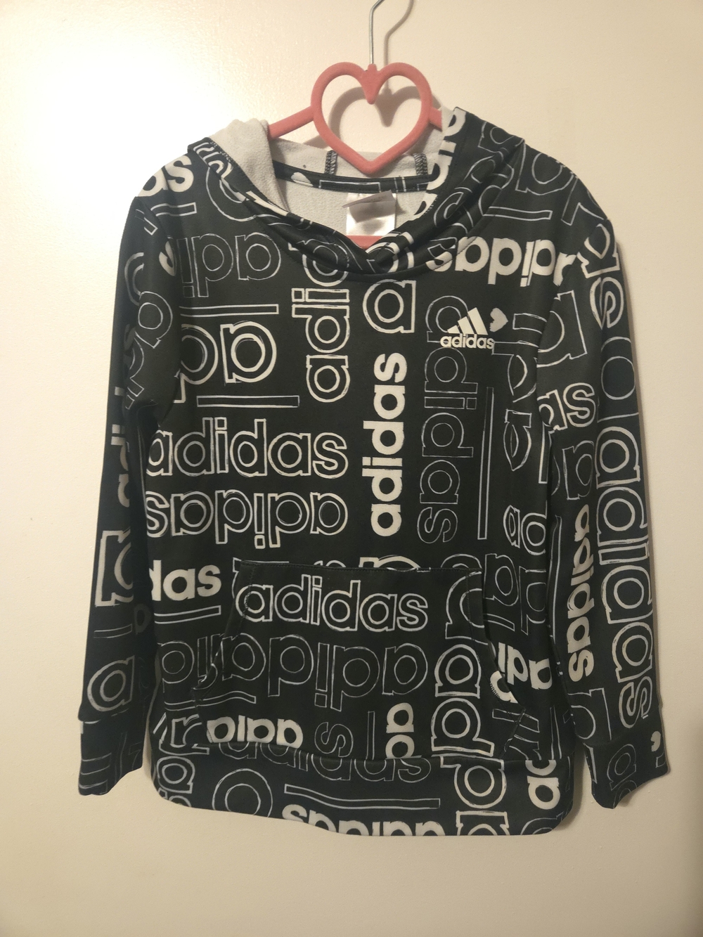 adidas Black Hoodie with White Logo All-Over Print